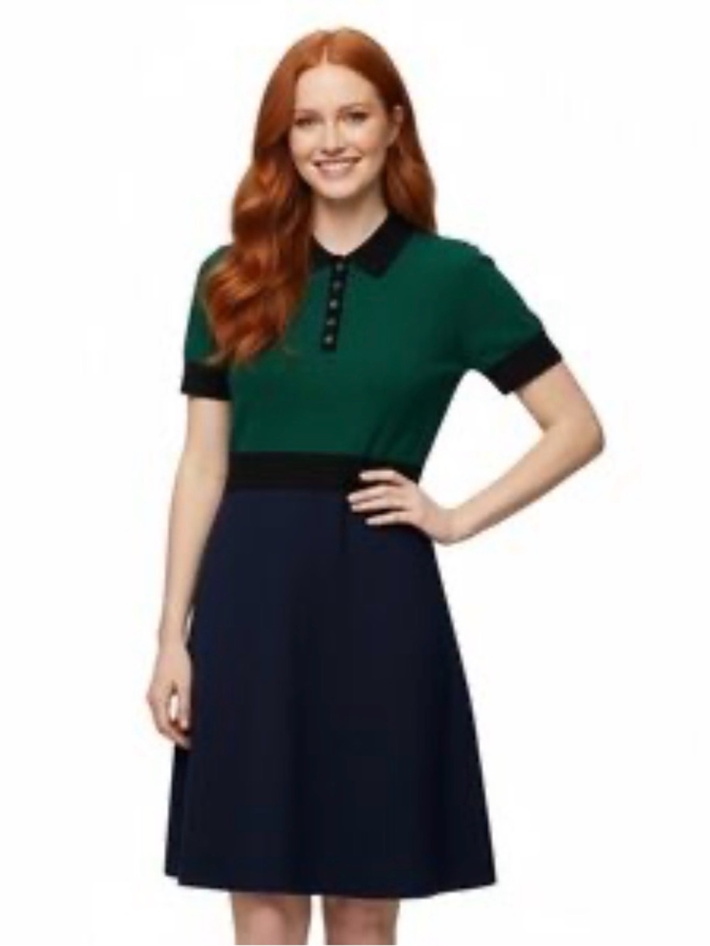 Tory Burch Colorblock polo wool blend knit navy sweater dress size s small